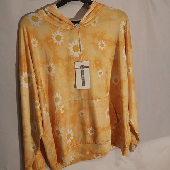 NWT Charlie Charlie Charlotte Ladies Size Large Yellow & White Hoodie - Picture 1 of 6